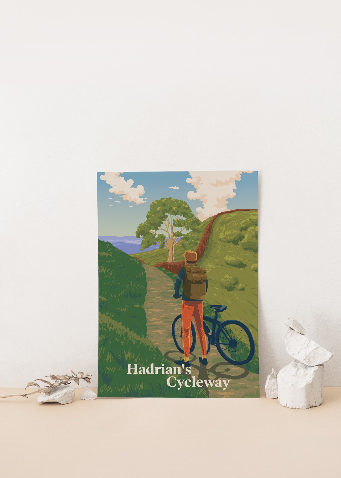 Hadrian's Cycleway England Rolling Hills Vintage Cycling Travel Poster - Image 4