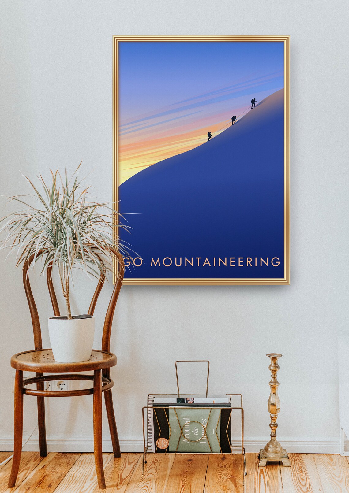 Go Mountaineering Sunset Snowy Ridge Poster with Three Climbers - Image 2