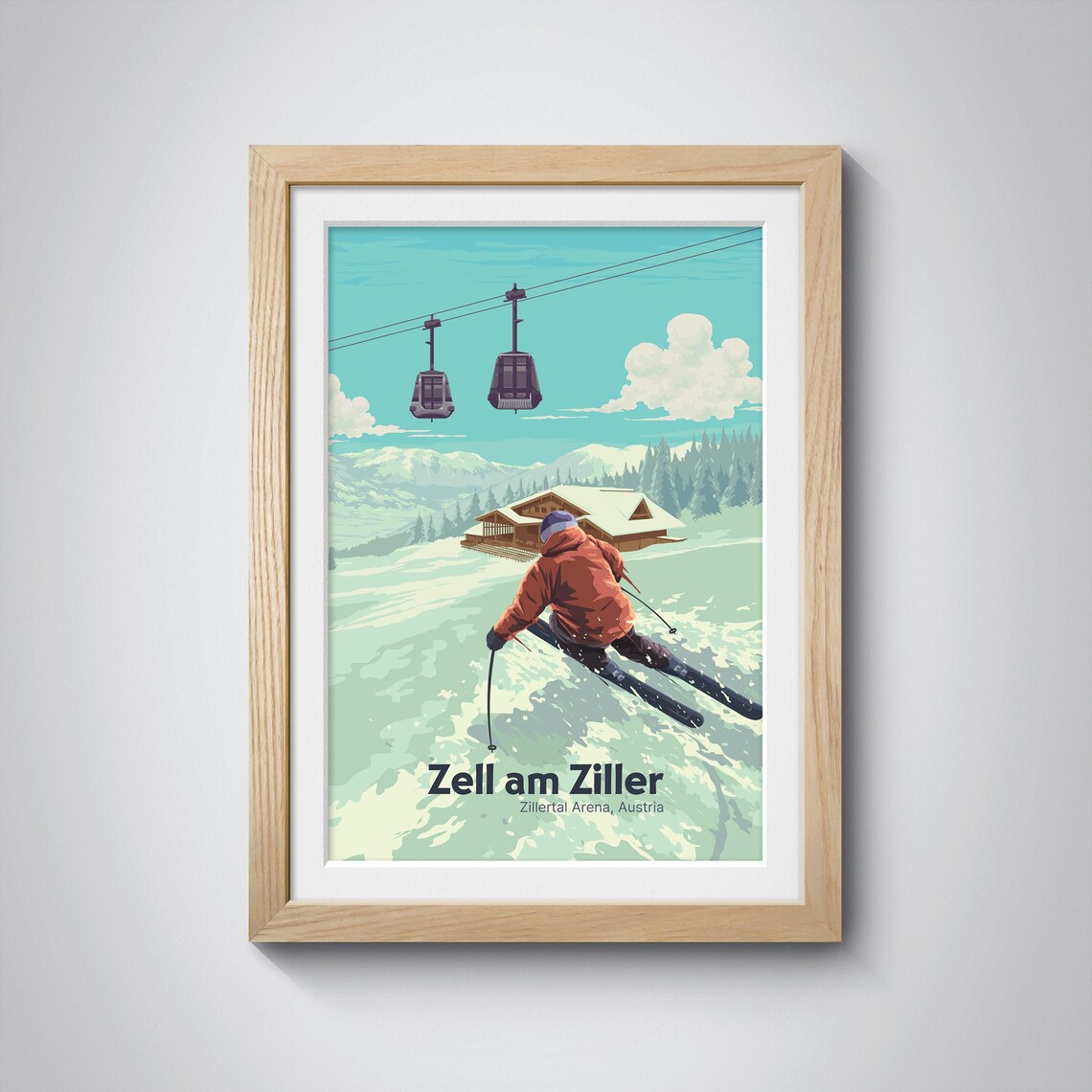 Zell am Ziller Austria Zillertal Arena Skier Ski Travel Poster - Image 3
