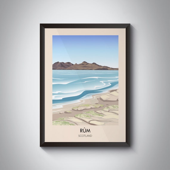 Rum Isle Scotland Mountain Shore Beach Vintage Travel Poster