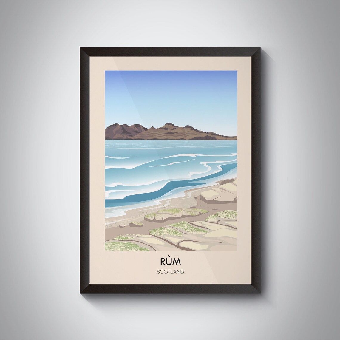 Rum Isle Scotland Mountain Shore Beach Vintage Travel Poster