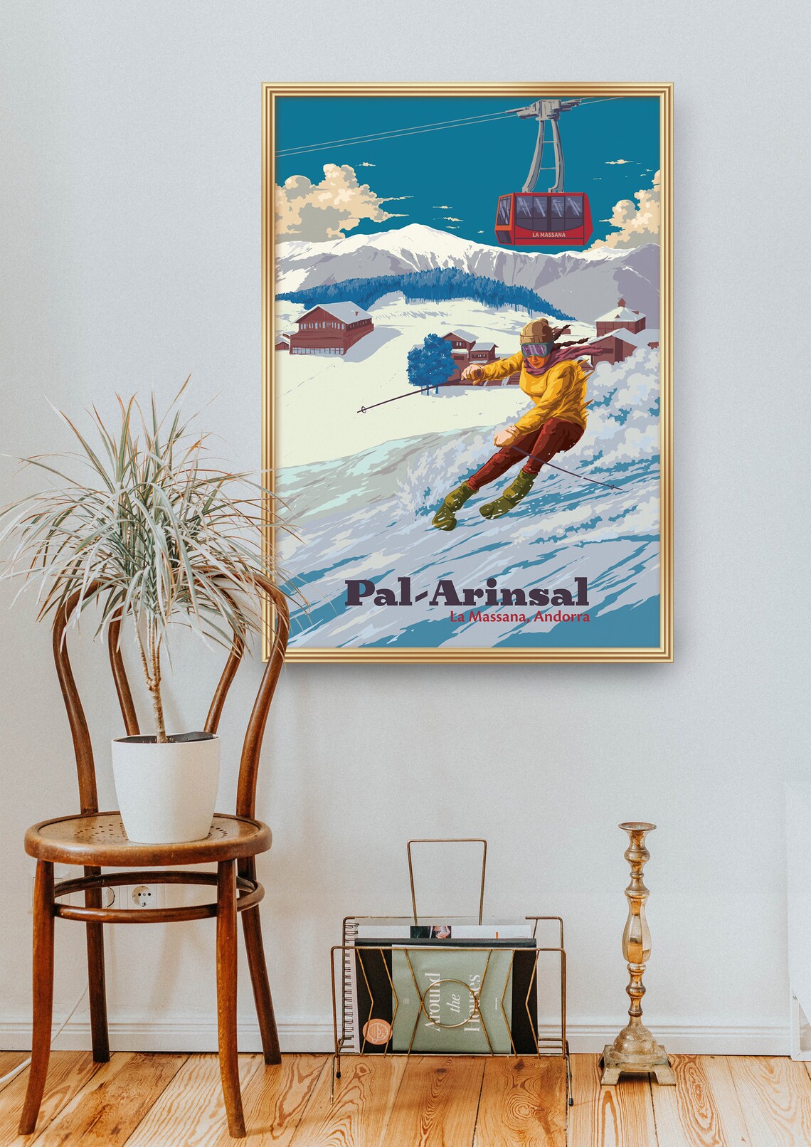 Pal Arinsal Andorra Ski Gondola Skier Travel Poster for Travel Lovers - Image 2