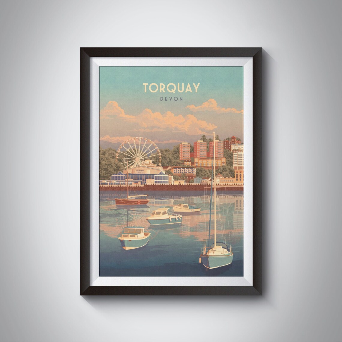 Torquay Devon Travel Poster, English Riviera Travel Poster