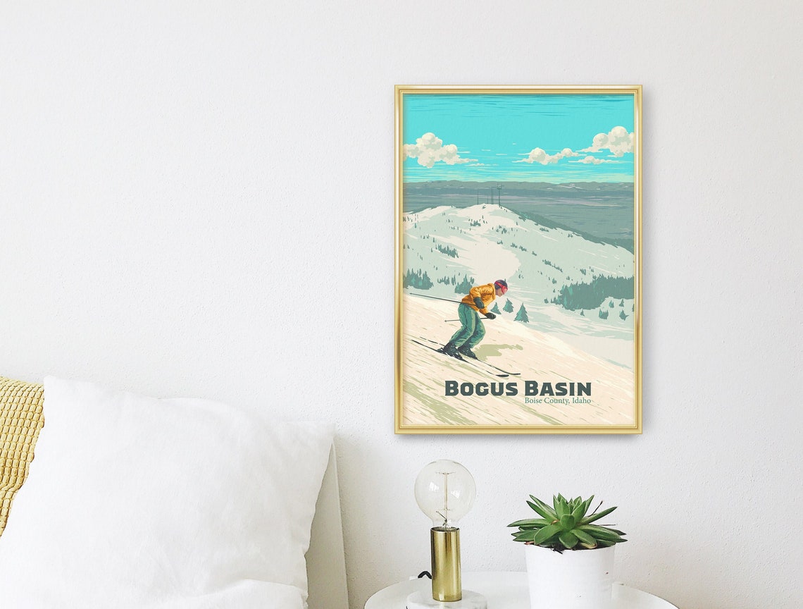 Bogus Basin Idaho Skier Descending Vintage Mountain Ski Poster - Image 3