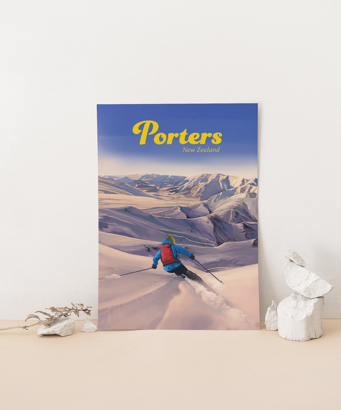 Porters Ski Resort Poster New Zealand Travel Poster Nz Southern Alps Skiing Print Snowboarding Art South Island Vintage Ski Print Gift - Image 4