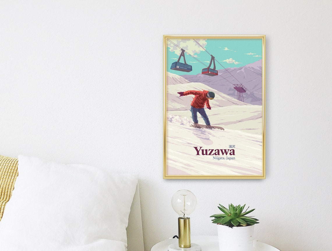 Yuzawa Japan Snowboarding Poster Niigata Japan Travel Poster Vintage Ski Resort Print National Park Niseko Snowboard Gift Gala Yuzawa - Image 3