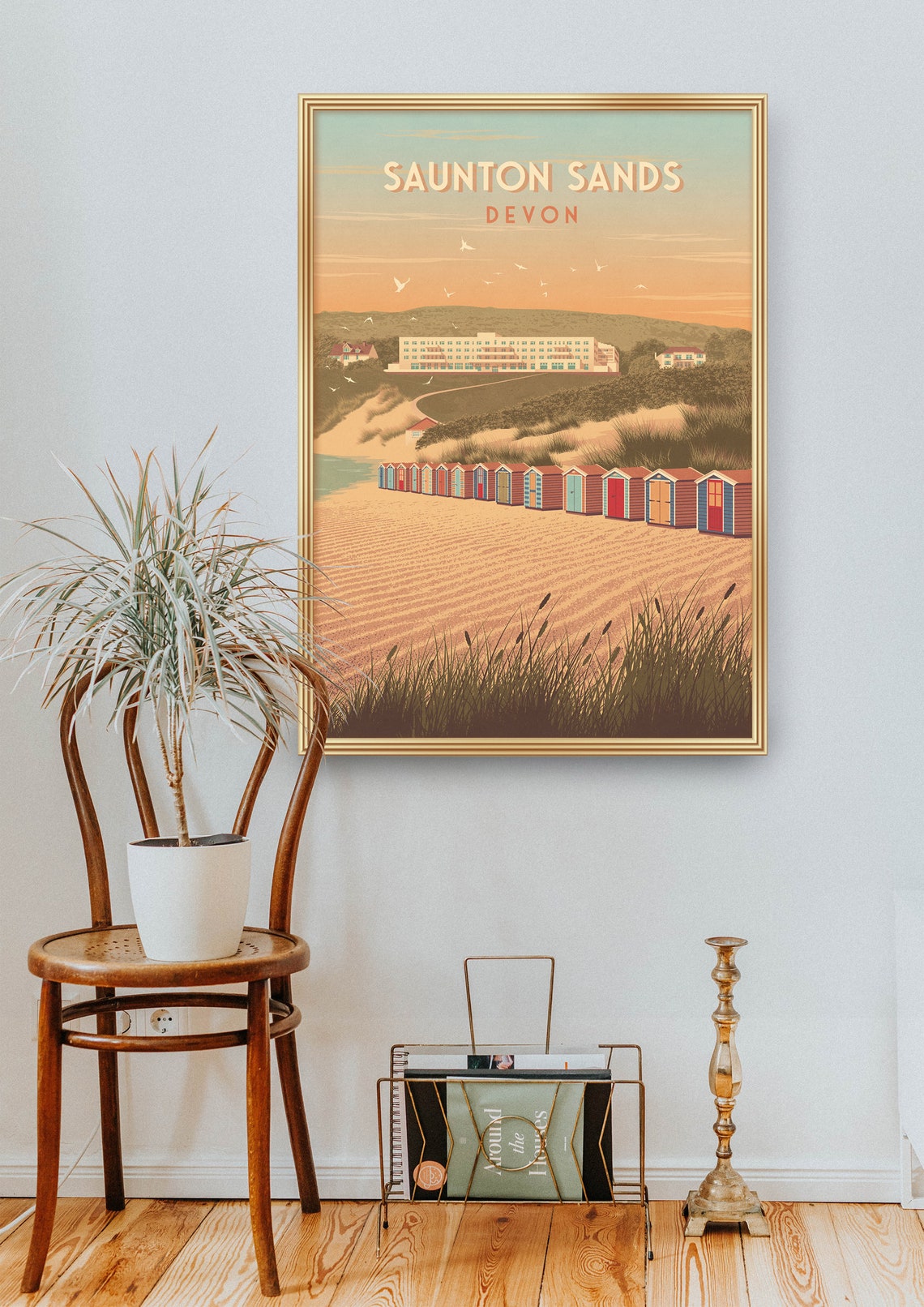 Saunton Sands Devon Beach Huts Sunset Vintage Seaside Poster - Image 2