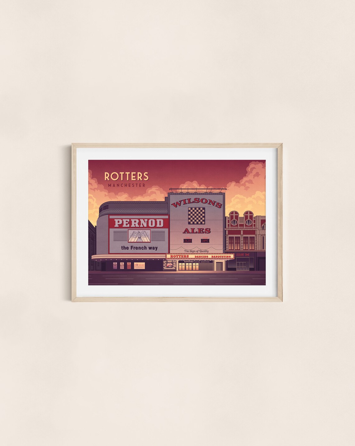 Rotters Manchester Nightclub Retro Neon Street Art Travel Poster - Image 3