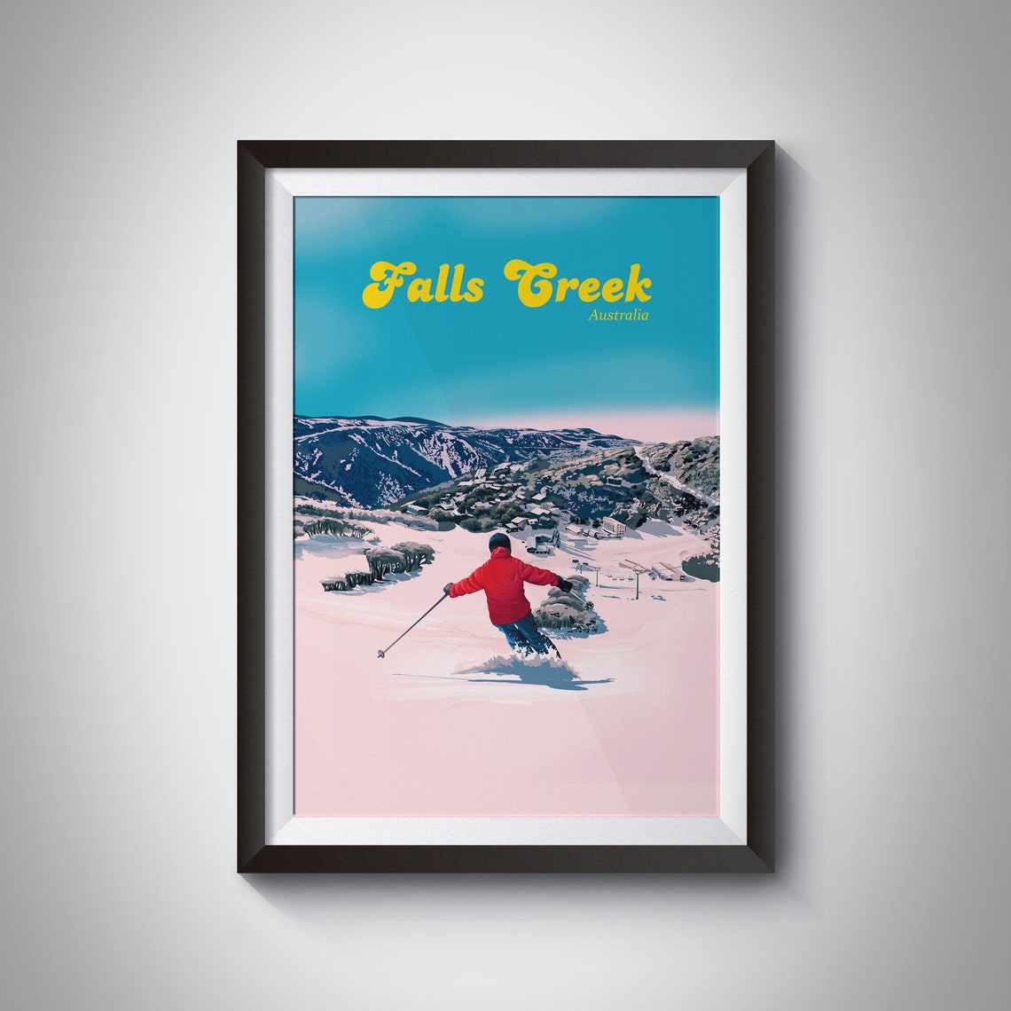 Falls Creek Australia Alpine Skiing Retro Ski Resort Travel Poster
