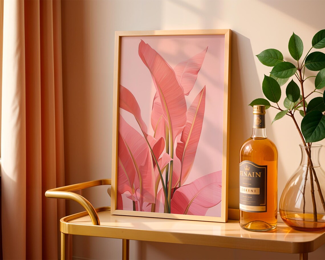 Pink Banana Leaf Art Print, Tropical Botanical Decor