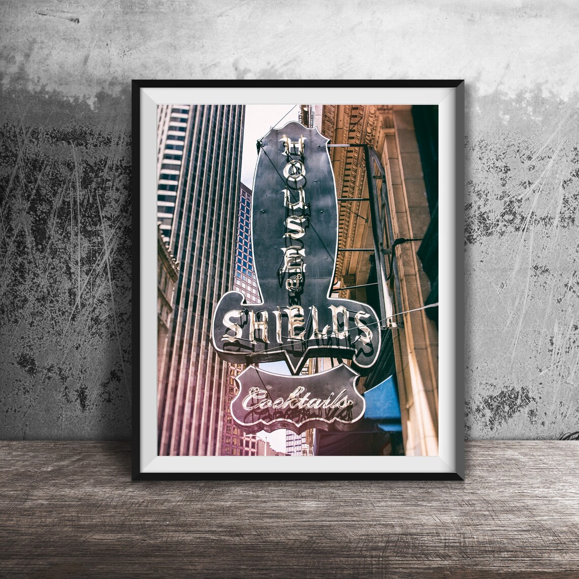 House of Shields Cocktails Neon Blade Sign San Francisco Poster