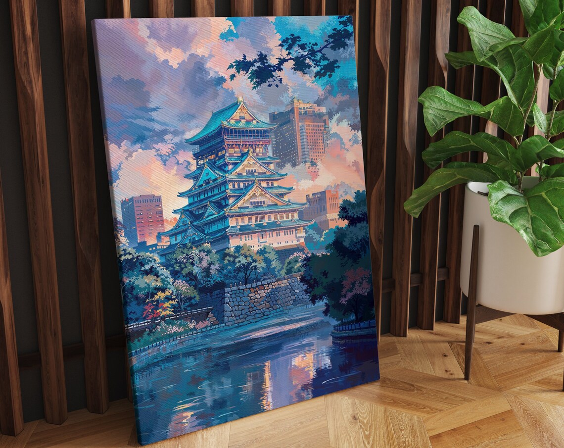Osaka Castle Lofi Anime Art, Urban Scene Poster - Image 2