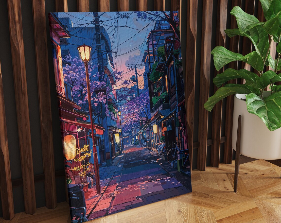 Anime Japanese Cityscape With Cherry Blossoms Poster - Image 2