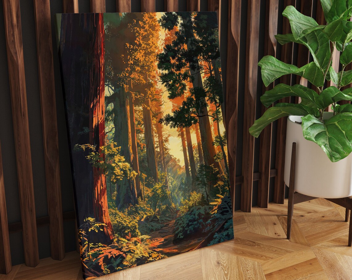 Redwood Forest Sunrise Art Print, Nature Landscape - Image 3
