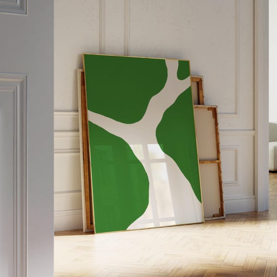 Abstract River Print Green And White Geometric Wall Art Pdf Jpg Files