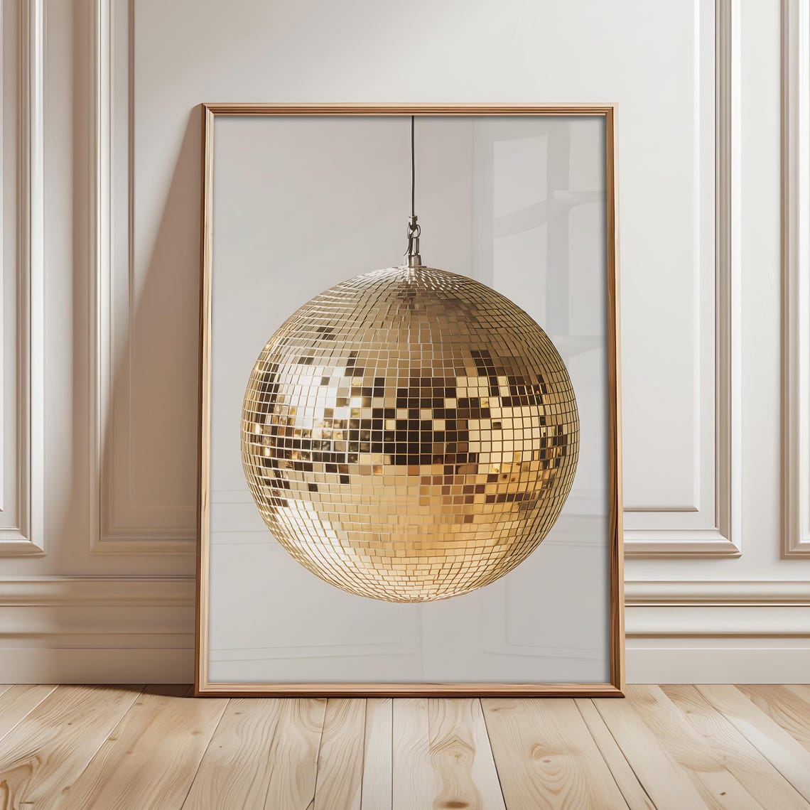 Golden Disco Ball Mirrorball Hanging Sparkle Retro Glam Wall Art