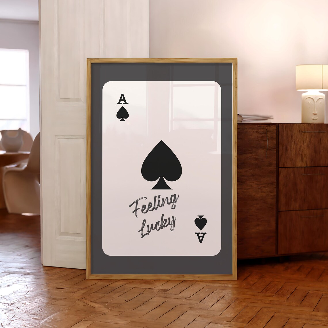 Ace Of Spades Feeling Lucky Vintage Playing Card Black White Poster