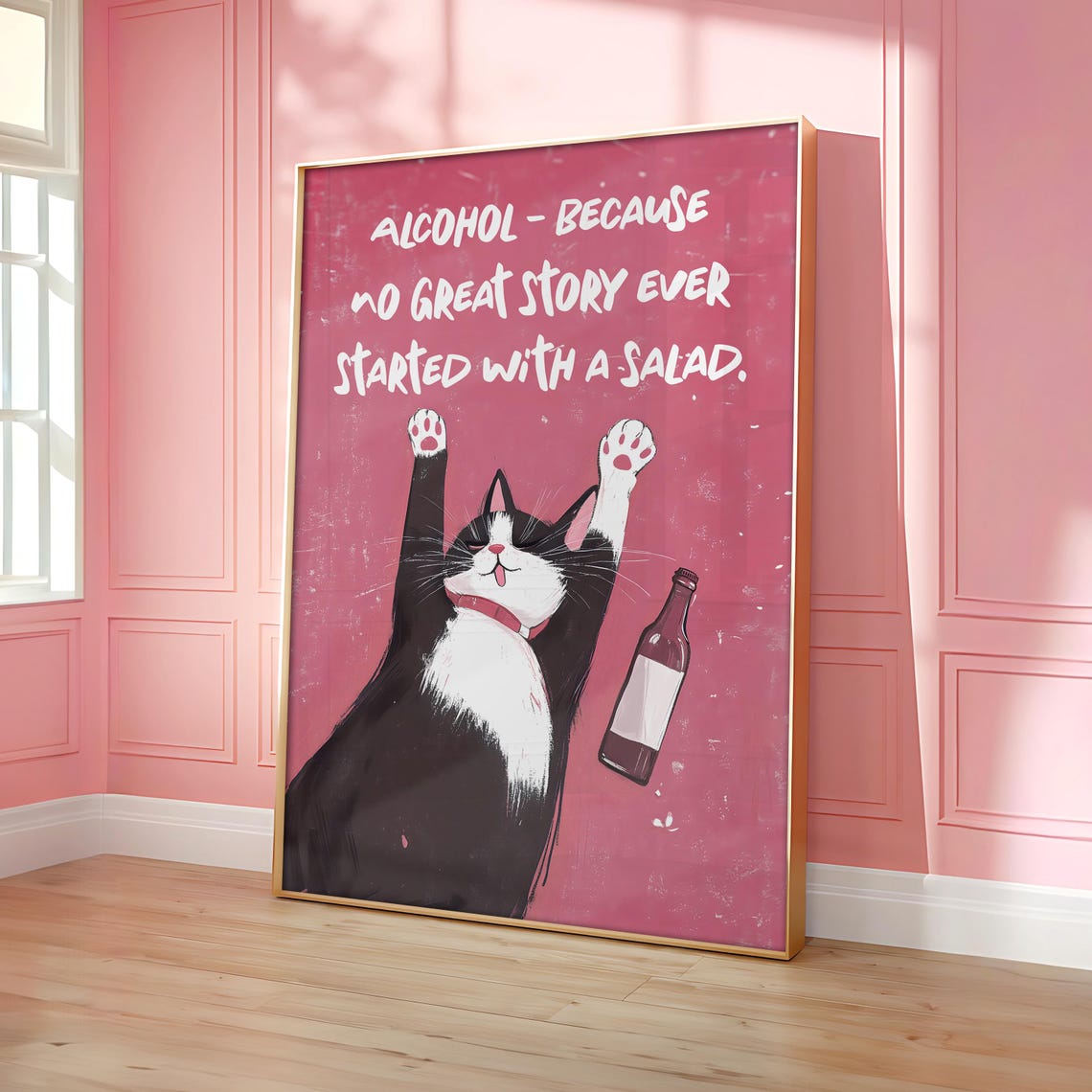 Drunk Cat Alcohol Quote Poster Funny No Great Story Started With Salad
