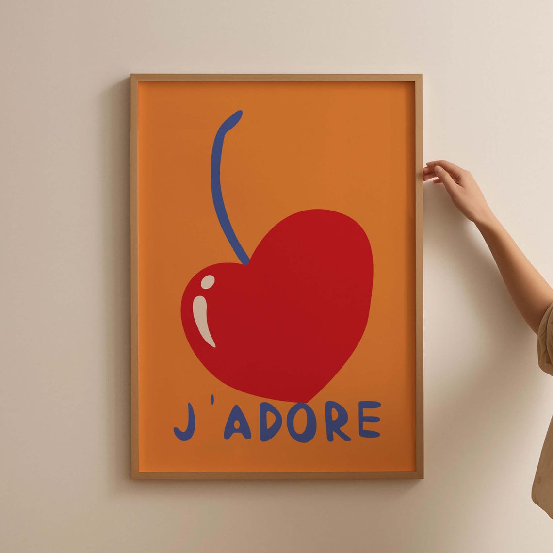 Jadore Cherry Heart Poster Retro Orange Blue French Kitchen Decor