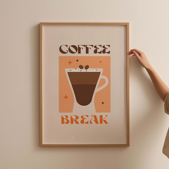 Coffee Break Hot Espresso Cup Retro Terracotta Kitchen Poster
