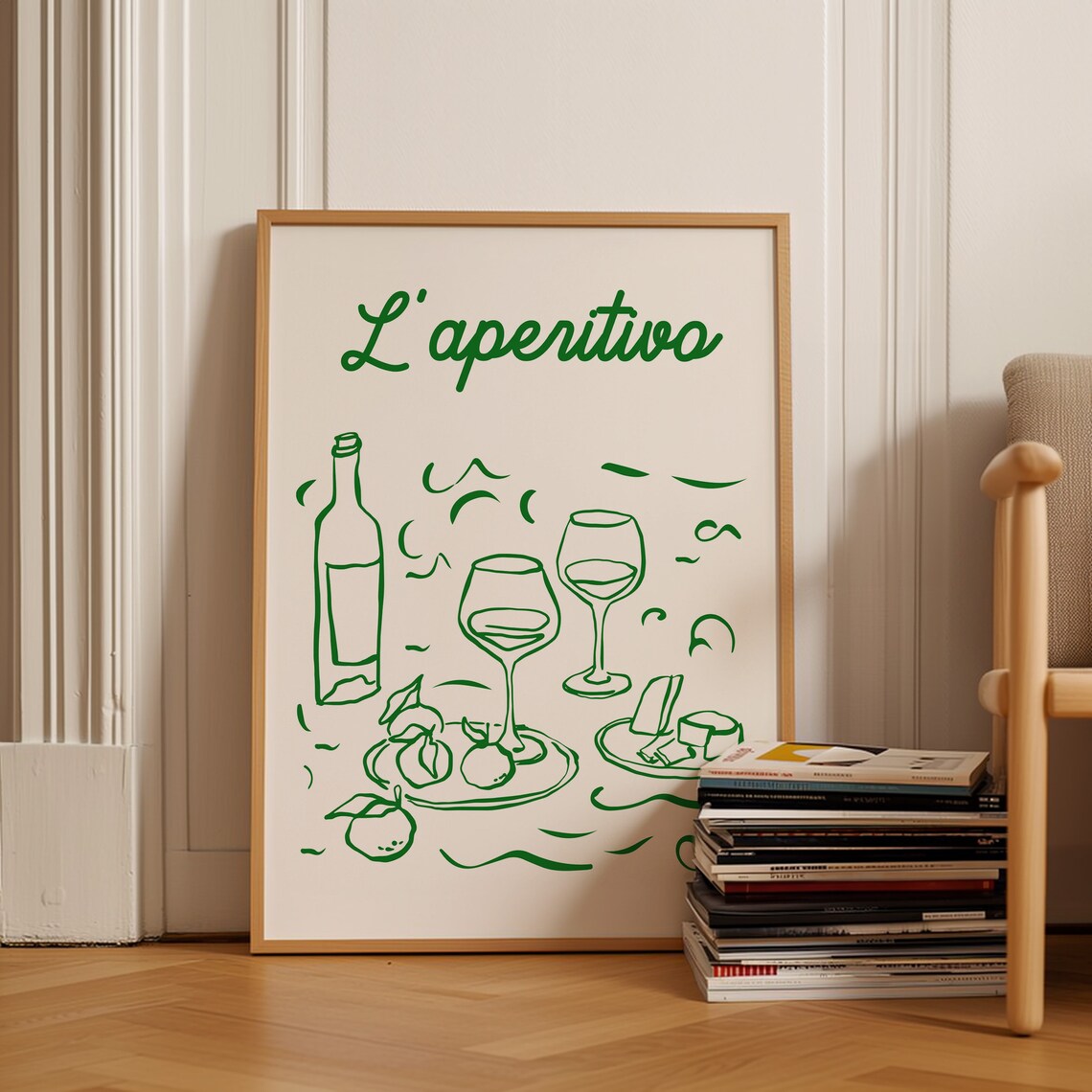 L'aperitivo Green Line Wine Glasses Italian Cocktail Art Print