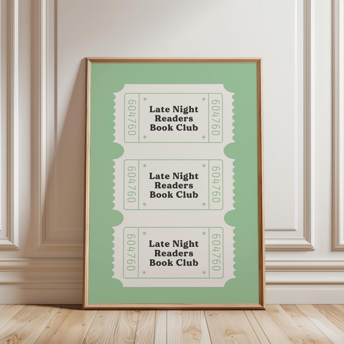 Late Night Readers Book Club Tickets Sage Green Library Wall Poster