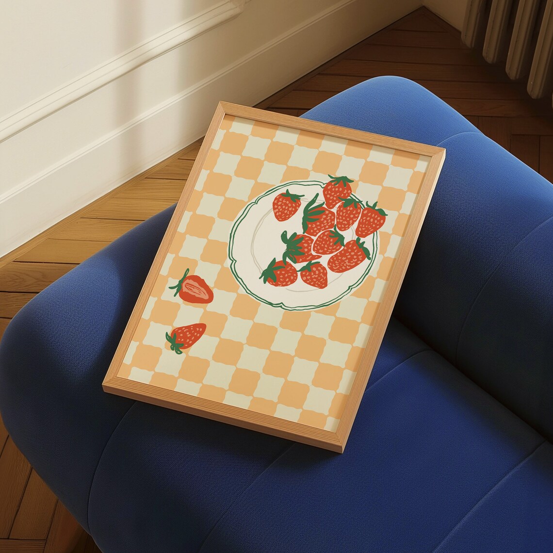 Strawberries Checkered Kitchen Wall Art, Food Art Print - Image 2