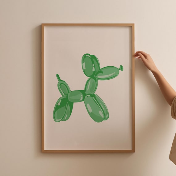 Balloon Dog Green Print Teen Bedroom Decor Colorful Nursery Y2k Preppy Room Dopamine Wall Art Trendy