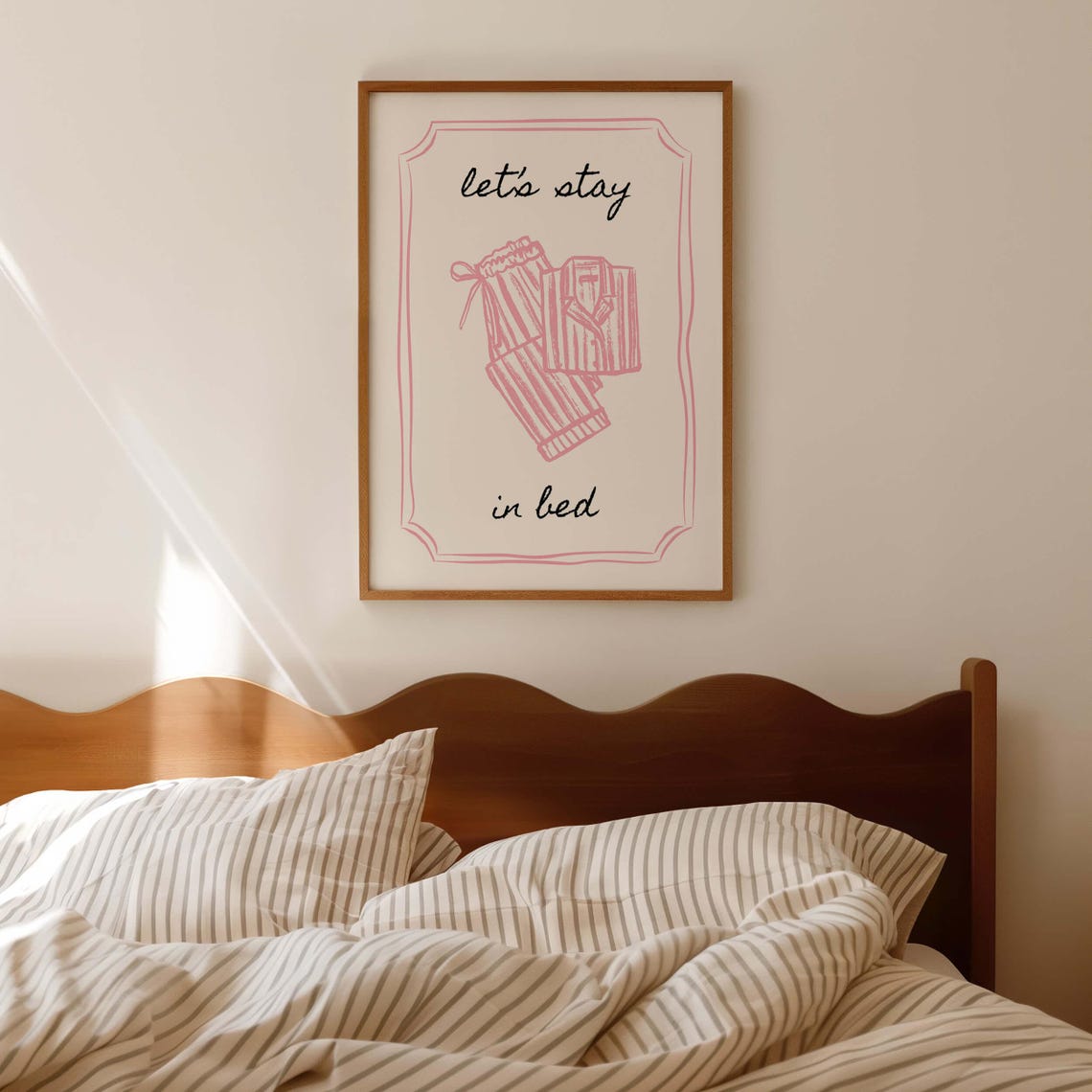 Lets Stay In Bed Pajama Poster Pink Cozy Above Bed Bedroom Decor - Image 3