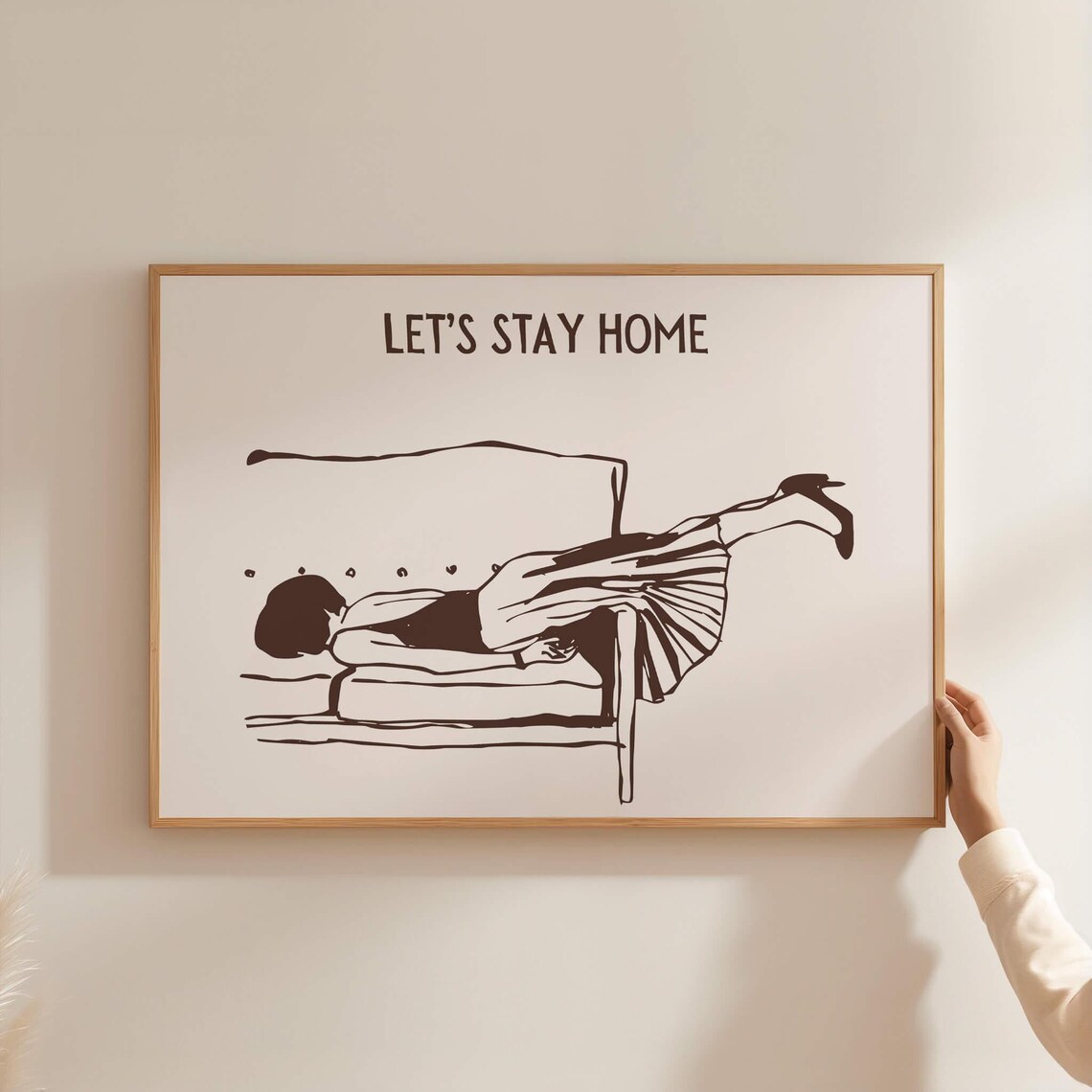 Let's Stay Home Woman Lounging On Sofa Line Art Introvert Poster