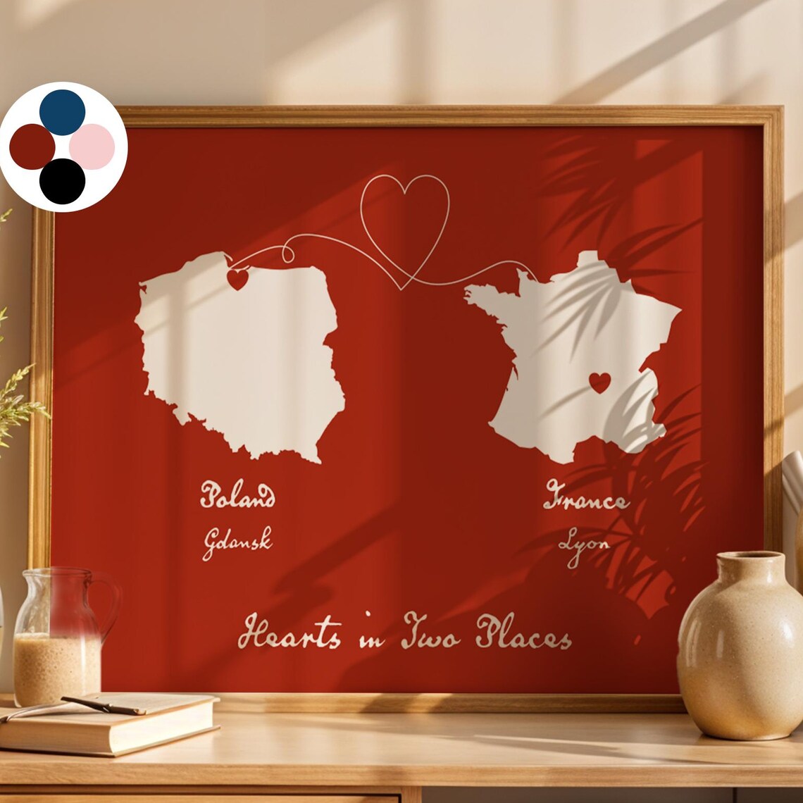 Custom Long Distance Love Map Art Print, Personalized Couple