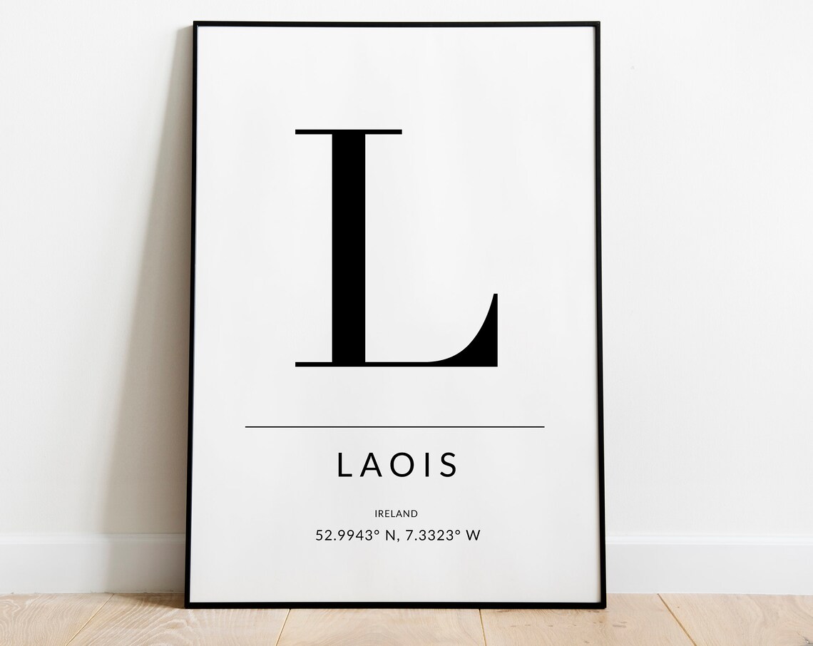 Laois Ireland Monogram Letter L GPS Coordinates Travel Poster