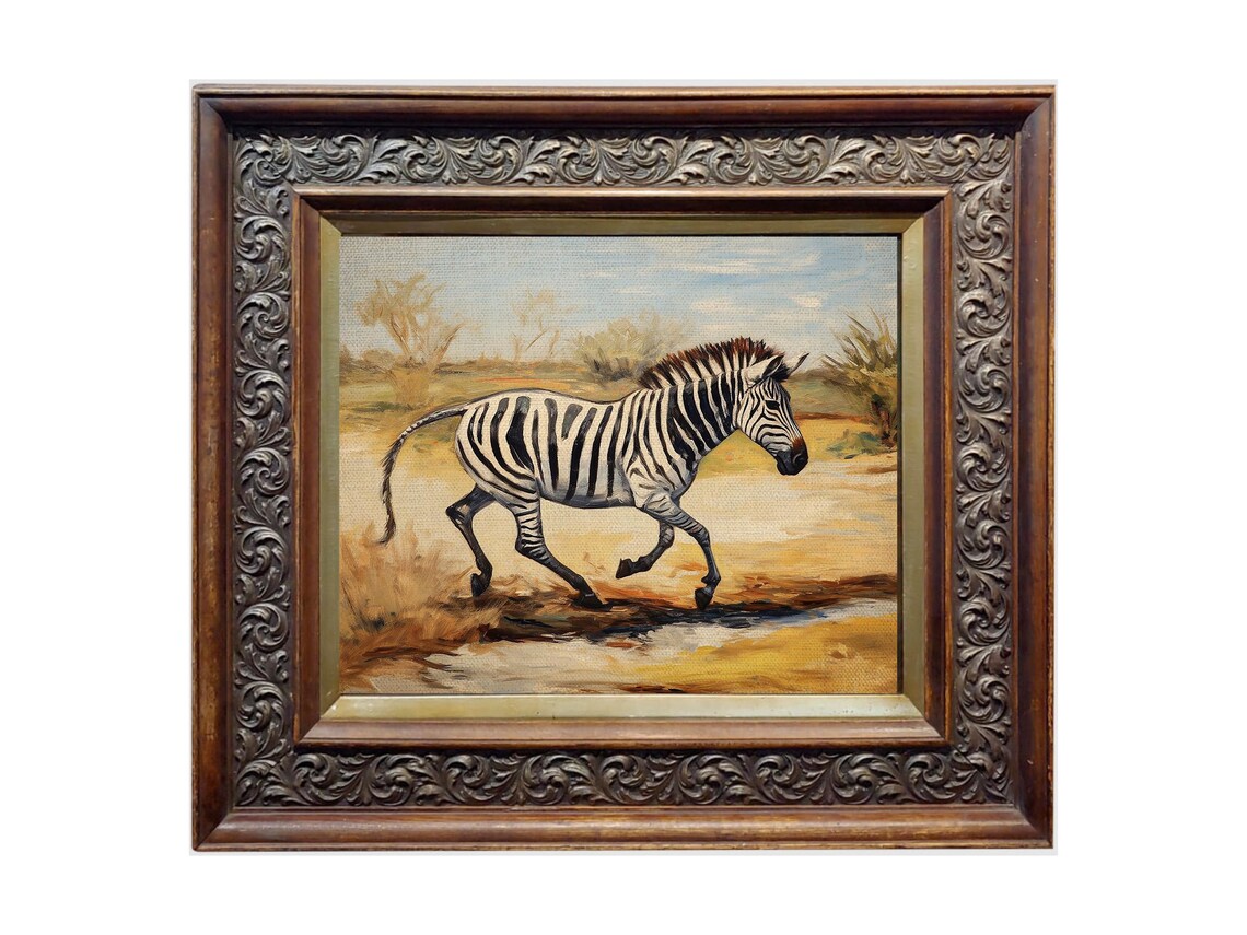 Zebra Trotting through Savanna Water Vintage Wildlife Poster - Image 2