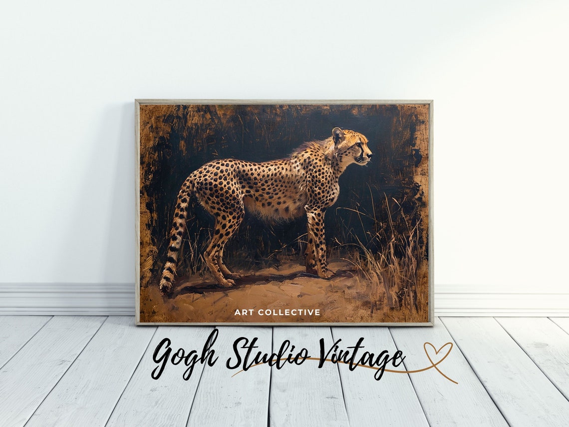 Cheetah Vintage Oil Painting Art Print - Image 2