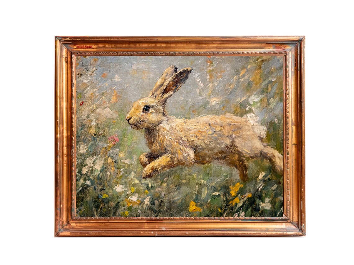 Running Hare Through Wildflower Meadow Wildlife Painting Poster - Image 3