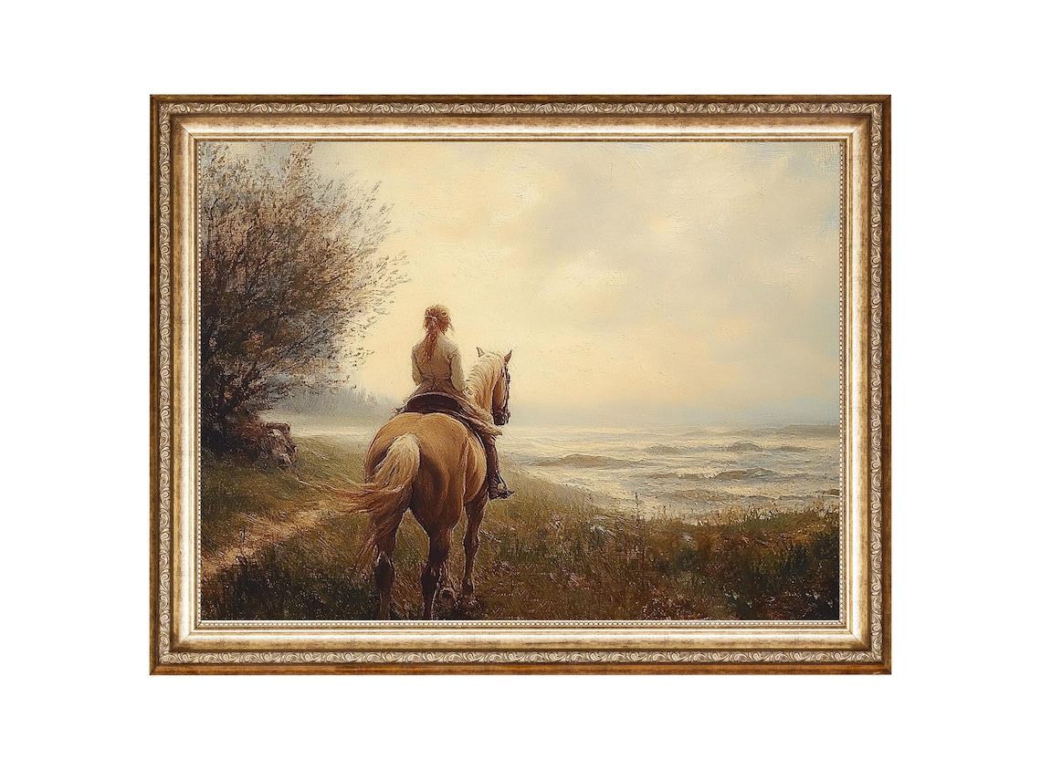 Woman Riding Horse Along the Sea on a Coastal Path Equestrian Poster