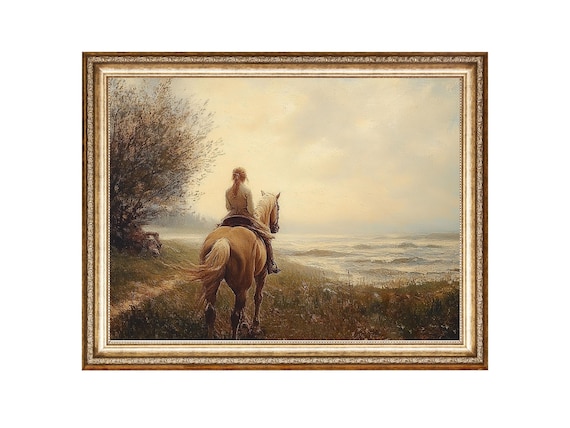 Woman Riding Horse Along the Sea on a Coastal Path Equestrian Poster
