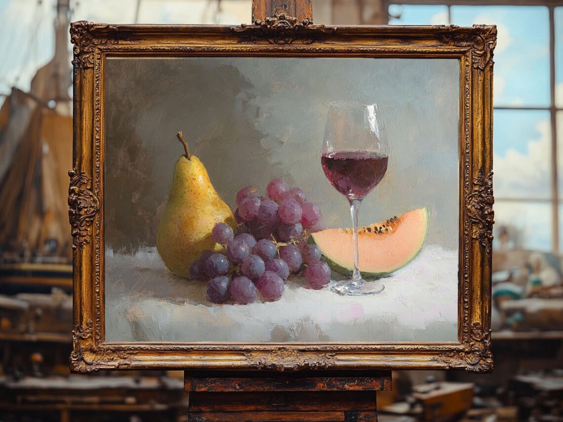 Classic Fruit Still Life With Wine Glass Oil Painting Art Poster - Image 3