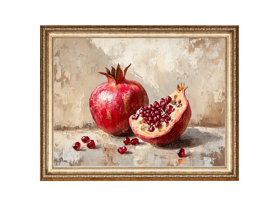 Pomegranate Vintage Painting, Cottage Core Art