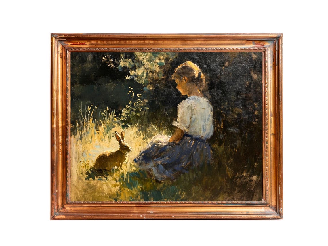 Girl With Rabbit, Vintage Rabbit Art Print - Image 3