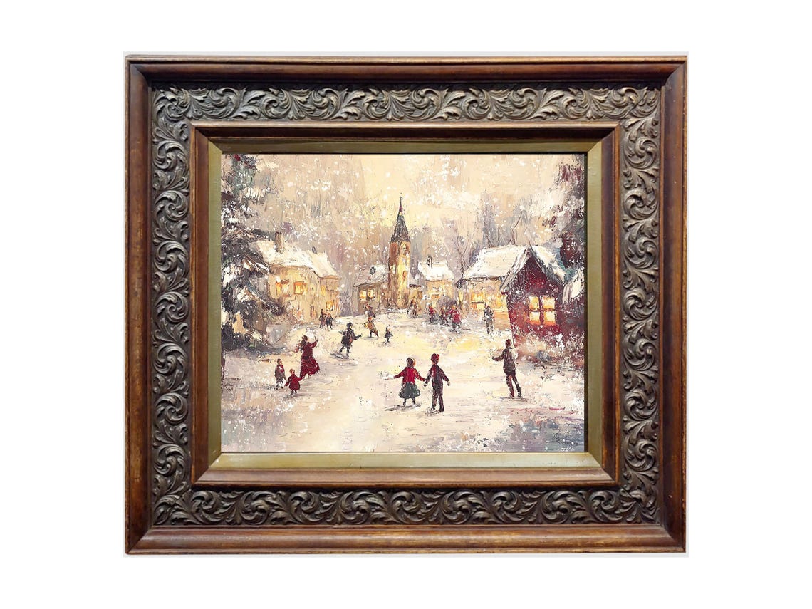 Vintage Christmas Village Art Print, Snowy Winter - Image 2