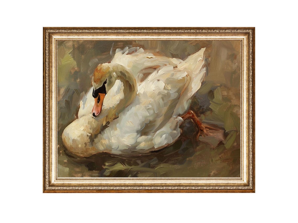 Vintage Swan Print, Moody Bird Artwork