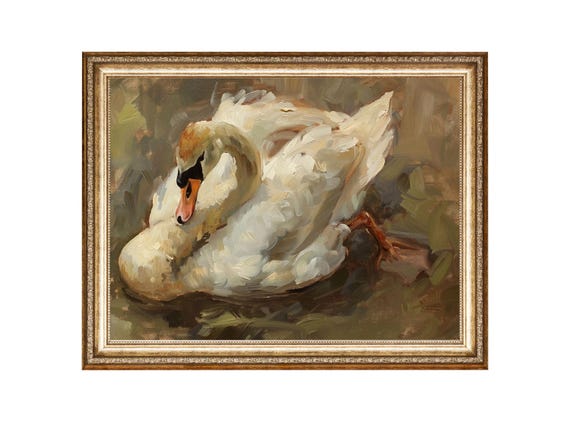 Vintage Swan Print, Moody Bird Artwork