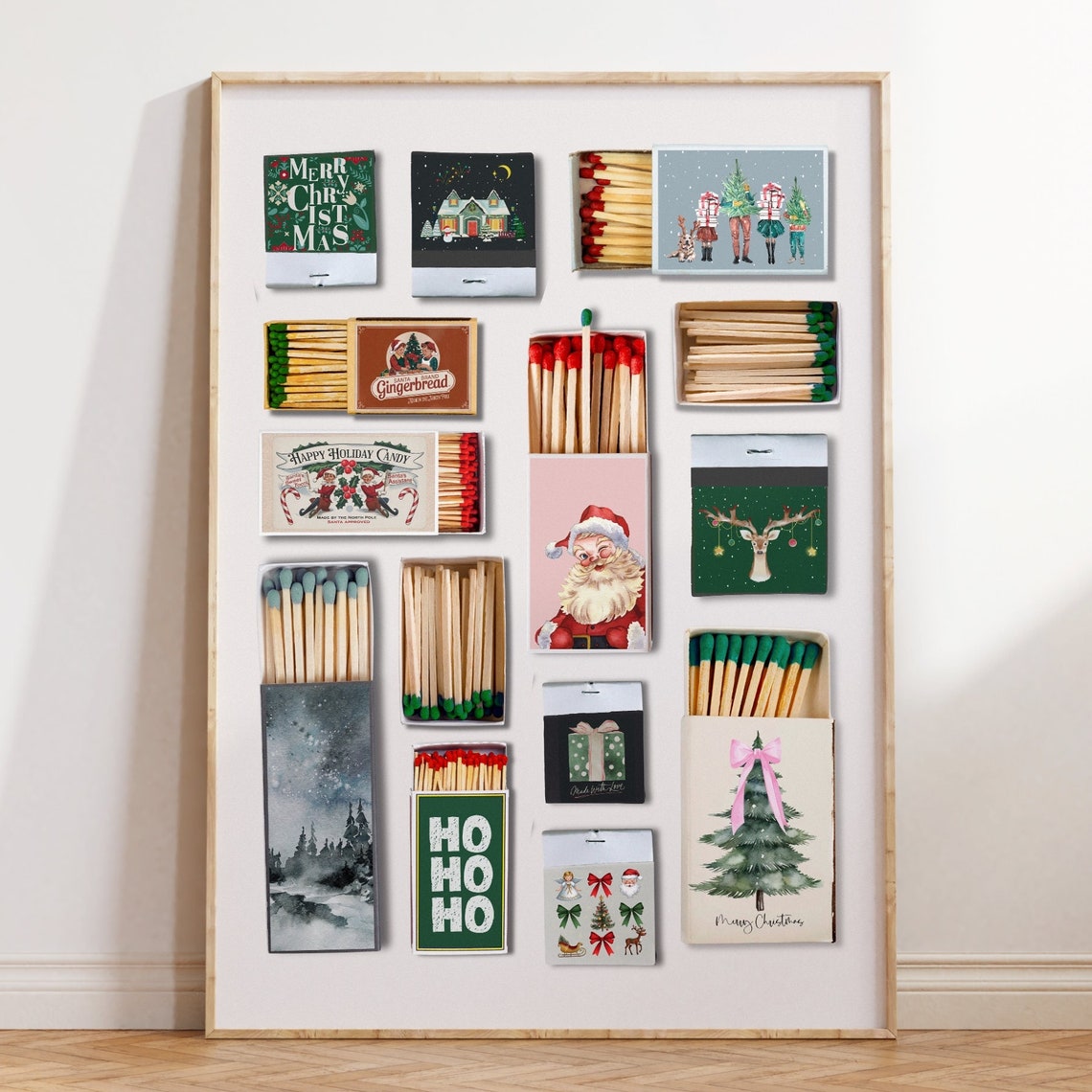 Vintage Christmas Matchbox Collection Holiday Collage Poster - Image 2