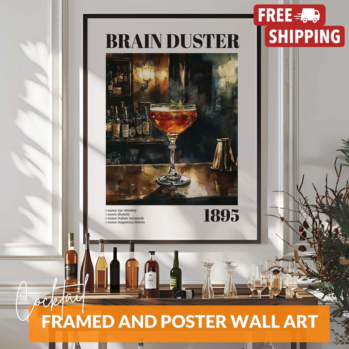 Classic Cocktail Brain Duster Bourbon Recipe Art Print