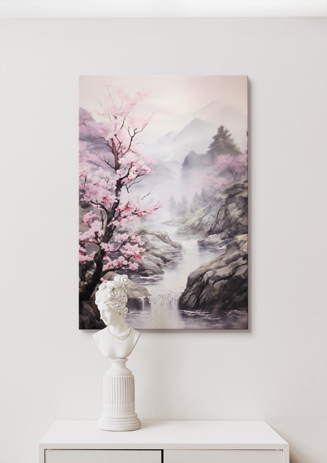 Cherry Blossom Watercolor Landscape Art Print