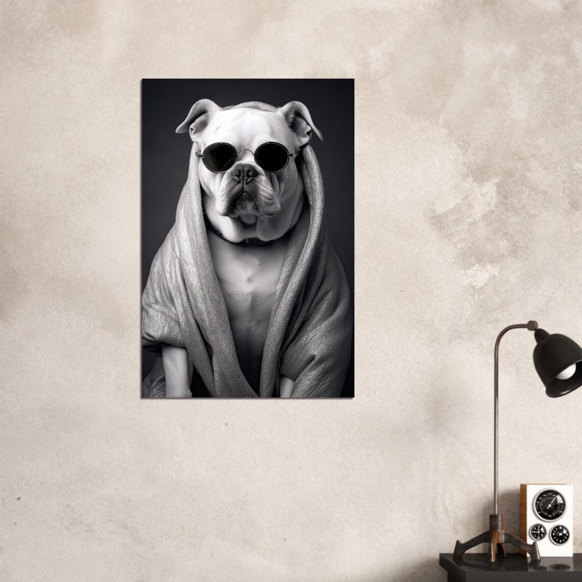 English Bulldog In Robe Sunglasses, Funny Dog Art - Image 2