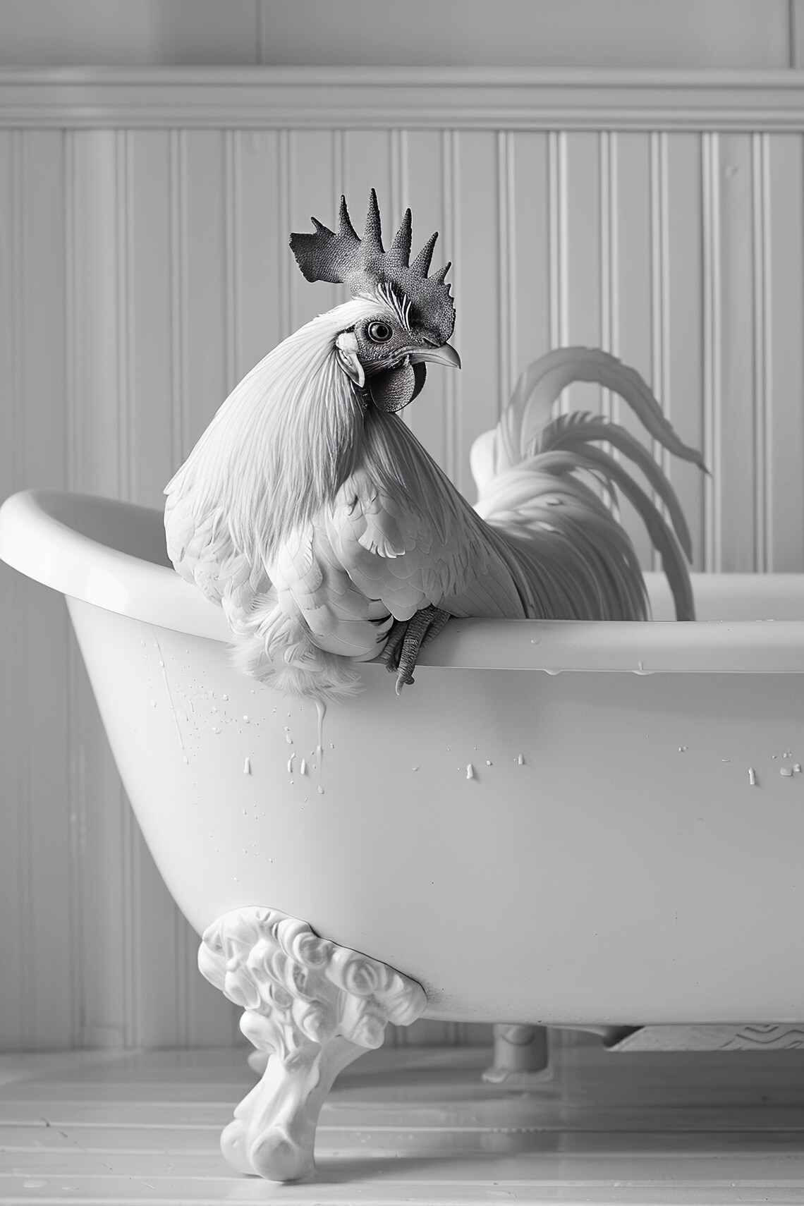 Chicken In The Bathtub Funny Animal Poster Print