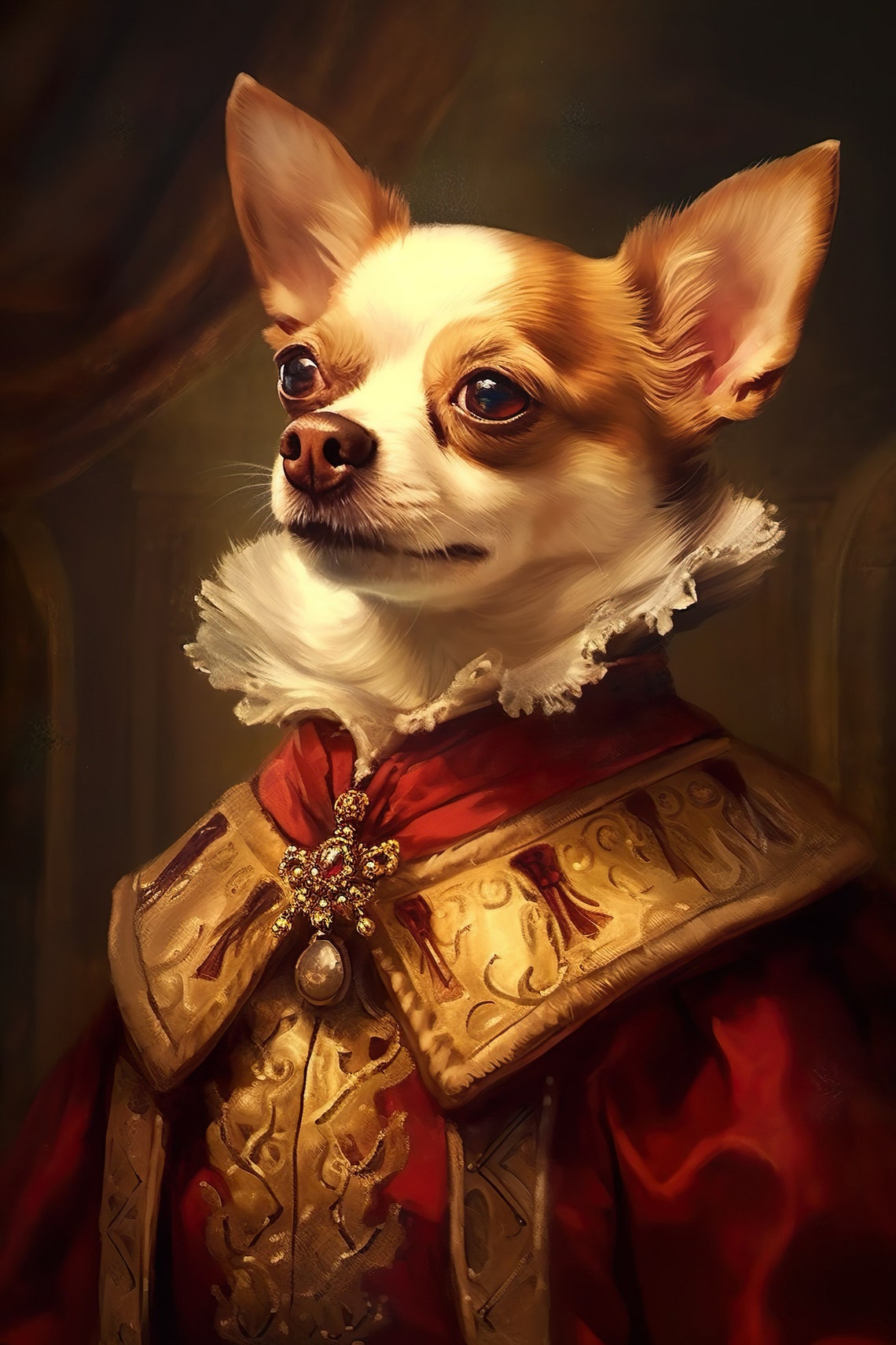 Aristocratic Chihuahua Funny Dog Wall Art Renaissance Painting Dog Portrait Print Quirky Animal Art Home Ai Art