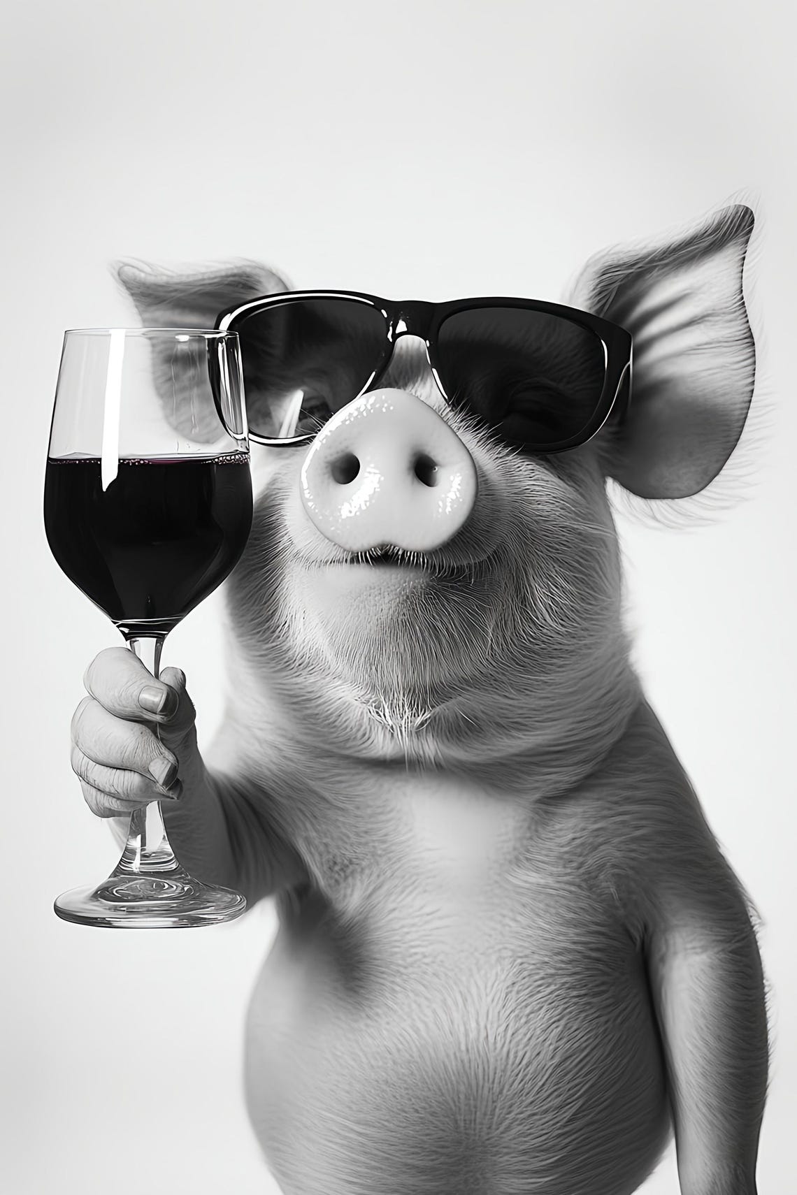 Pig With Sunglasses Holding Red Wine Glass Funny Kitchen Poster - Image 2